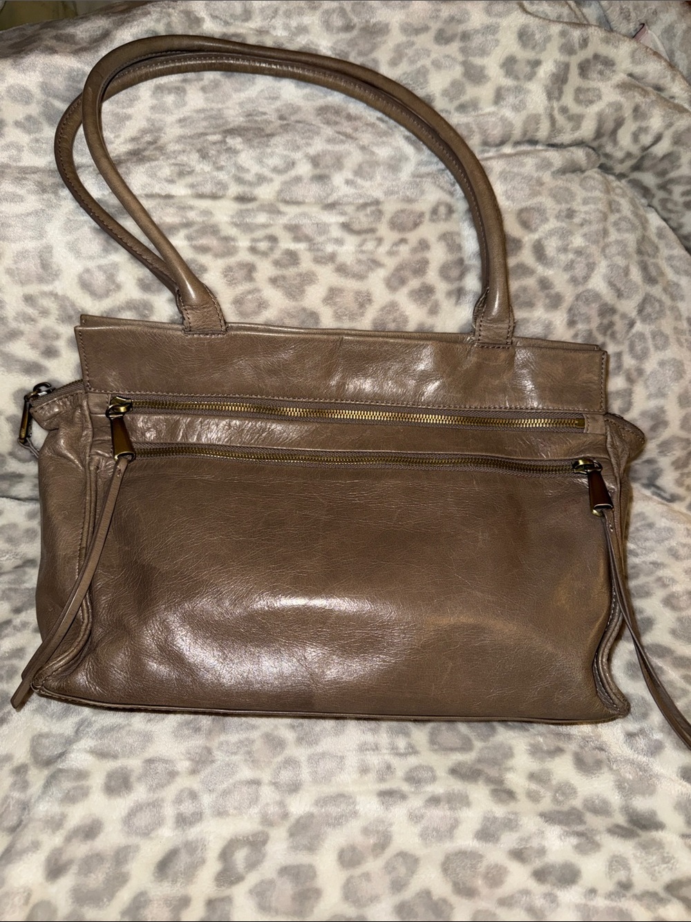 HOBO Taupe Brown Leather Shoulder Tote with Double Straps